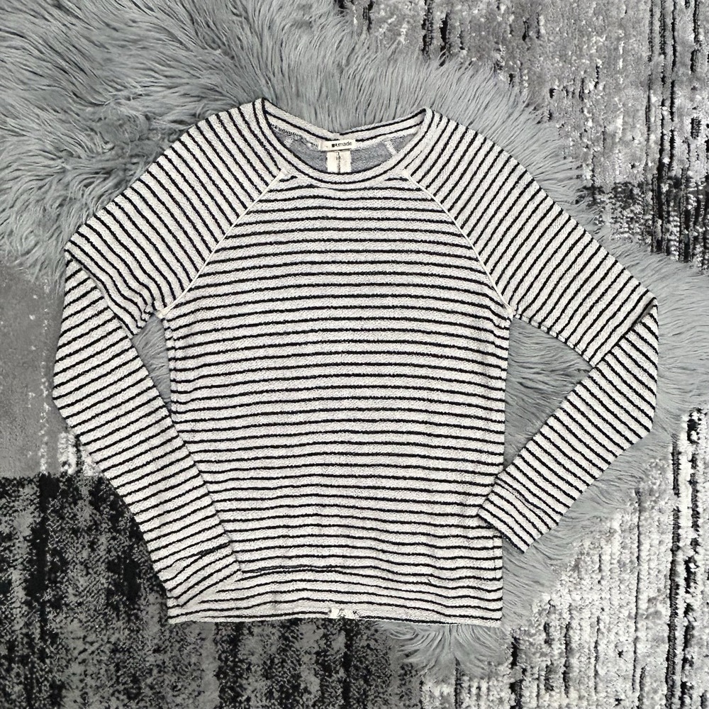 LA MADE Women's Back Zip Long Sleeve Striped Raglan Top Size XS